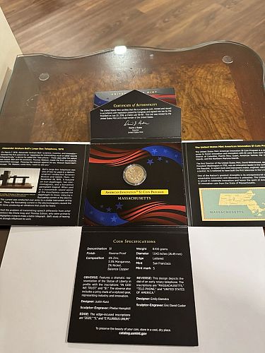 2020 American Innovation $1 Reverse Proof Coin Massachusetts