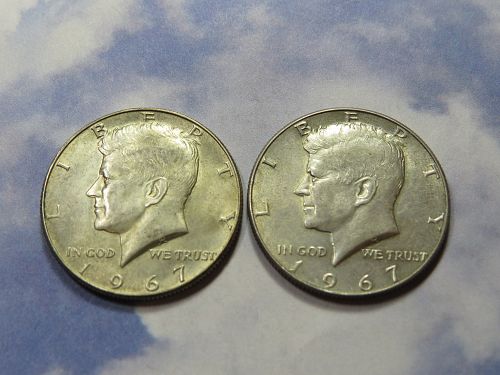 1967  KENNEDY HALF DOLLARS ( LOT OF 2 COINS) ~ 40% SILVER ~ LOT J754