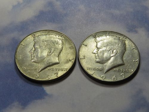 1967  KENNEDY HALF DOLLARS ( LOT OF 2 COINS) ~ 40% SILVER ~ LOT J754