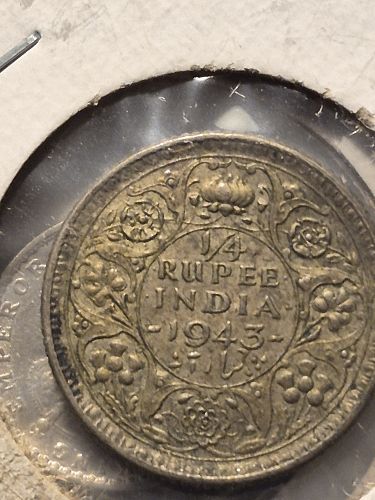 1943 B India 1/4 Rupee coin
