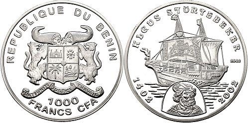 Benin 1000 Francs CFA -Klaus Stortebeker 2002 UNC&nbsp;&nbsp;Silver .999&nbsp;&nbsp;SKU# 106555.01