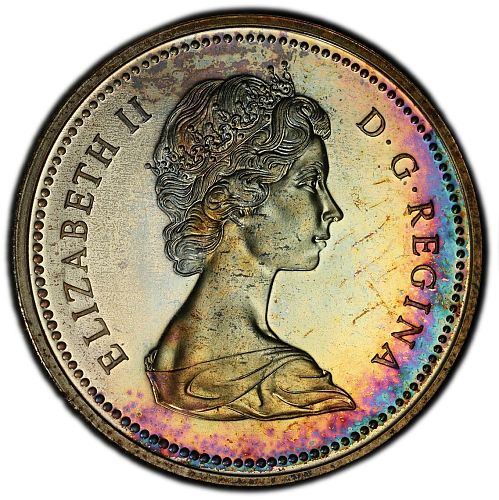 1971 Canada .500 Silver Specimen British Columbia Dollar PCGS SP68 *COLOR* Toned