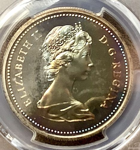1971 Canada .500 Silver Specimen British Columbia Dollar PCGS SP68 *COLOR* Toned