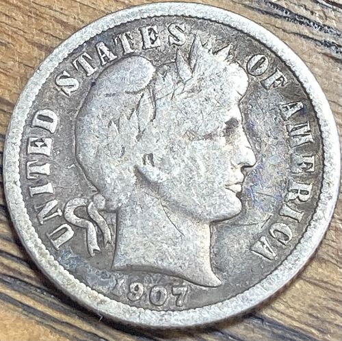 1907O barber dime in VERY GOOD condition