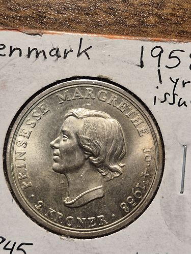 1958 Denmark 2 Kroner coin