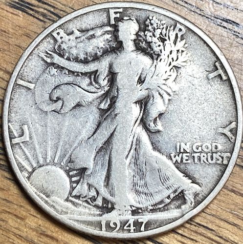 1947D walking liberty half dollar FINE condition