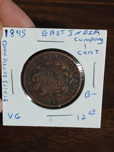 1845 STAIRS SETTLEMENTS EAST INDIA COMPANY 1 CENT VG