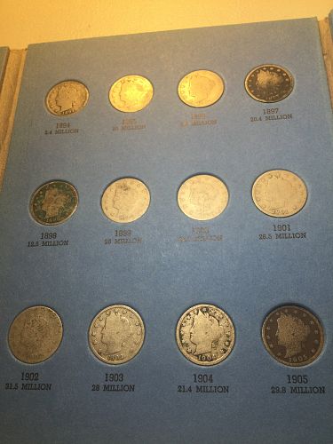Tough Near Complete Set 1883 to 1912 Liberty V Nickels- Many Rare Dates & D Mint
