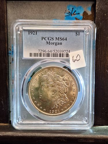 1921 P Morgan silver dollar. MS 64 by Pcgs
