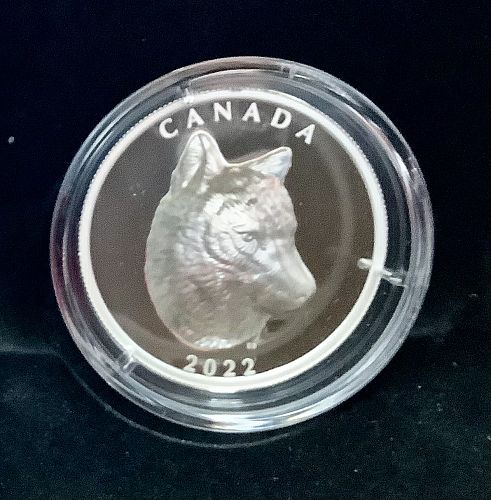 2022 .9999 Silver 31.62g Canada Proof Timber Wolf Extraordinarily Hi Relief OGP