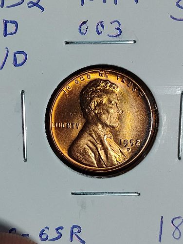 1952-D D/D RPM 003 REPUNCHED MM , MS-65 RED LINCOLN WHEAT CENT
