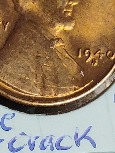 1940-S LINCOLN WH. CENT REV.: DIE CLASH, S/T GREASE , OBV.: LARGE DIE CRACK, MS66R