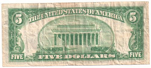 1929 Five Dollar Bill National Currency $5 Note - Chase Bank New York NY