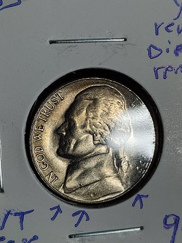 1953-S JEFFERSON NICKEL S/T GREASE OBV. / REV. REV.: REMNANTS OF DIE CLASH MS-66