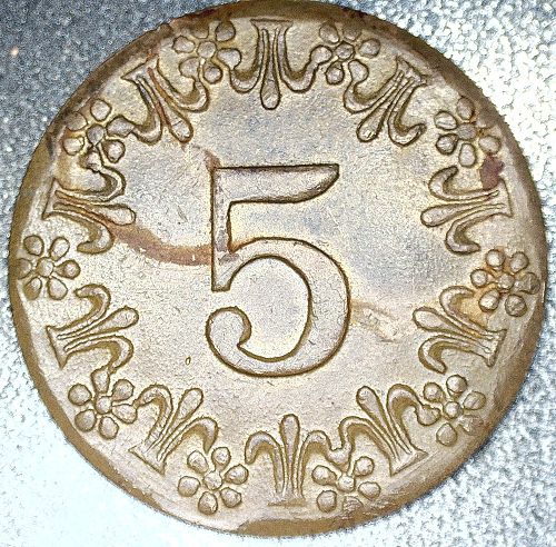 1936-1939 German 5 Reichspfennig