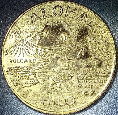 HAWAII 1973 HILO DOLLAR QUEEN LILIUOKALANI (1838-1917) GARDEN VOLCANO 38mm