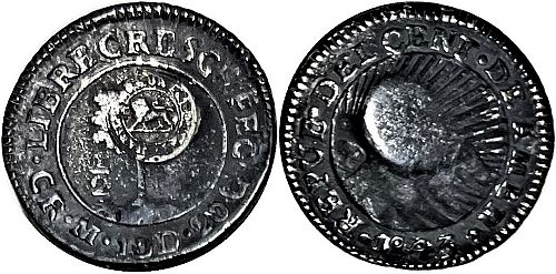 Costa Rica &frac12; Real 1849-1857 AU KM# 67 / Host coin KM20 SKU# 26371.01