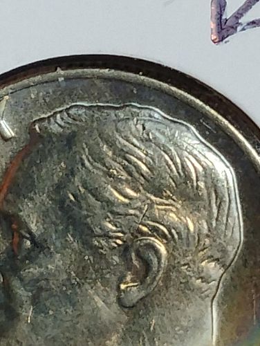 1978 ROOSEVELT DIME , DIE CHIPS IN HAIR MS-65 , TONED