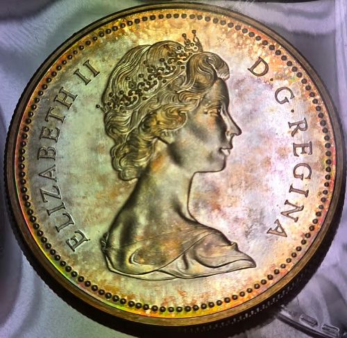 1973 Canada Silver Dollar Coin RAINBOW TONED RCMP Mountie - Superb Gem BEAUTY!