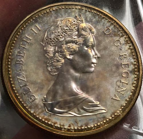 1973 Canada Silver Dollar Coin RAINBOW TONED RCMP Mountie - Superb Gem BEAUTY!