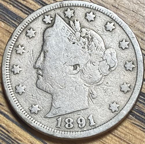 1891 &ldquo;V&rdquo; nickel in VERY GOOD condition