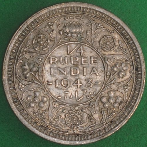 1943(b) India/British 1/4 Rupee VF+
