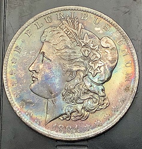 1884-O Morgan Silver Dollar Choice BU - Colorful Rainbow Toned Coin *COLOR*