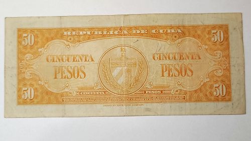1950 Cuba 50 Pesos Note,  Billete De Cincuenta Pesos Reference P#81 Serial# A745760A