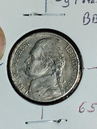 1995-D JEFFERSON NICKEL LARGE ROTATED DIE, XF-40, DETAILS: DAMAGE OBV. & REV.