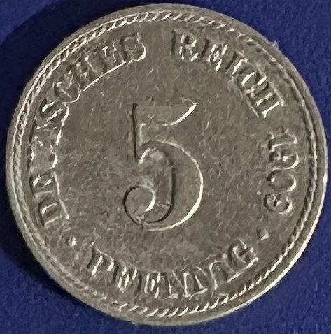 Germany - Empire - 1909 A (Berlin mint) - 5 Pfennig [#2] (5,797,000 minted)