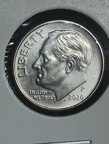 2020-P ROOSEVELT DIME , DIE CLASH OBVERSE & REVERSE , AU-58 , FULL TORCH
