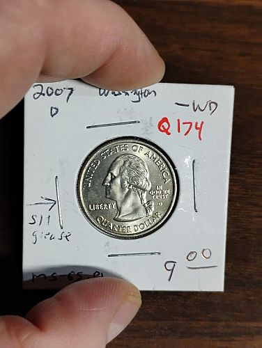 2007-D WASHINGTON QUARTER WASH. STATE STRUCK THROUGH GREASE OBVERSE & REVERSE MS-65PL