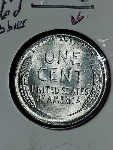 1943 LINCOLN WHEAT , STEEL CENT OCCLUDED GAS BUBBLES & S/T  ON REVERSE, MS-63