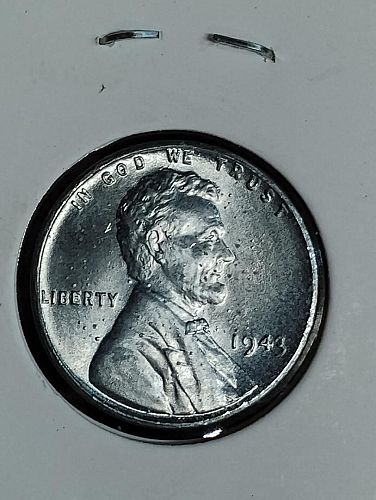 1943 LINCOLN WHEAT , STEEL CENT OCCLUDED GAS BUBBLES & S/T  ON REVERSE, MS-63