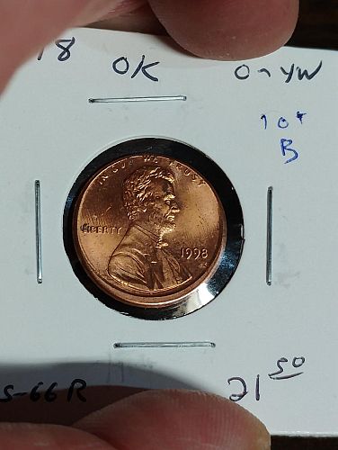 1998 LINCOLN MEMORIAL CENT  OFF-CENTER MS-66 RED , LOT B