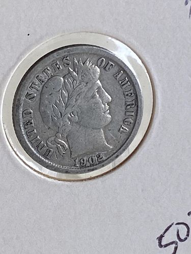 1902 Barber Silver dime with some nice details, see photos