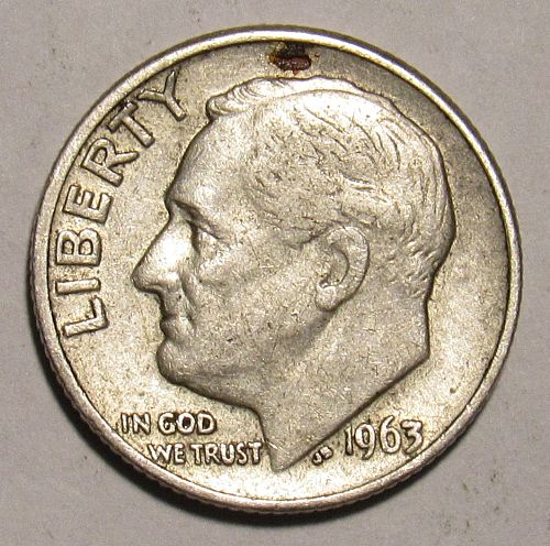 1963 D Roosevelt Dime in circulated condition