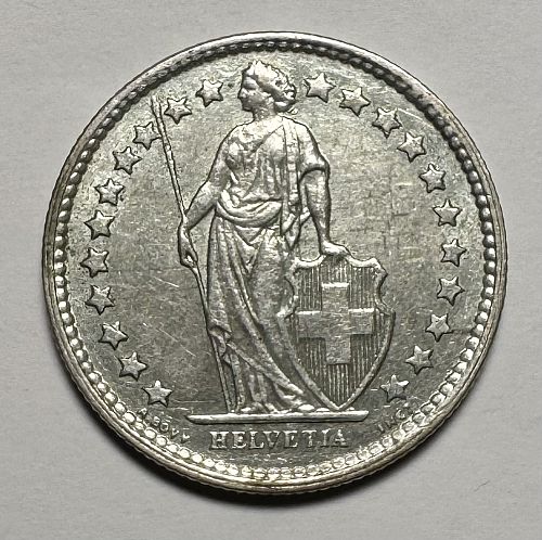 SWITZERLAND 1960 B  1/2 FRANC SILVER