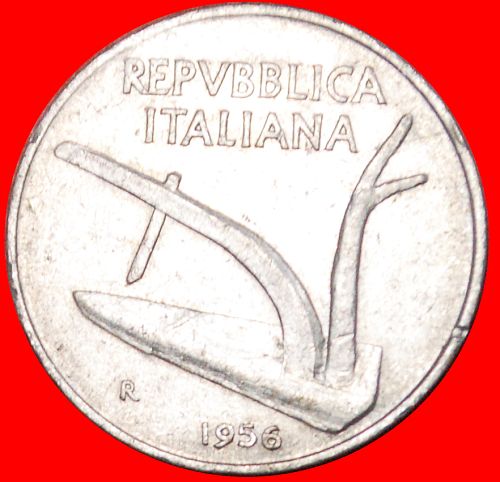Ⰺ PLOUGH AND EARS (1951-2001): ITALY ★ 10 LIRAS 1956R!!!