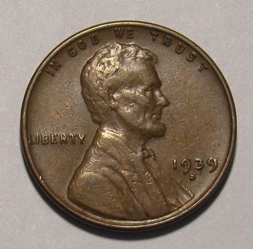 1939 S Lincoln Wheat Cent in circulated condition