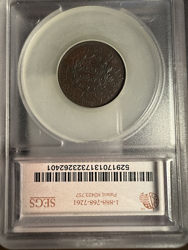 1806 Half Cent,Draped Bust Small 6 Stemless, XF45 SEGS (14072)