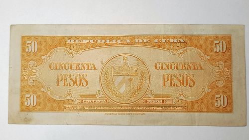 1950 Cuba 50 Pesos Note,  Billete De Cincuenta Pesos Reference P#81 Serial# A781221A