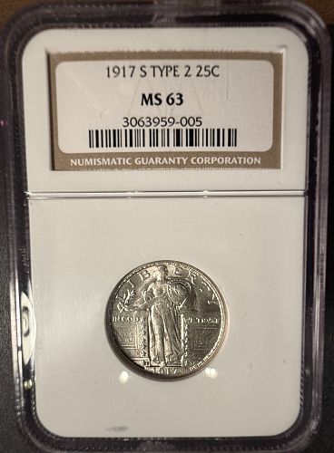 1917-S T-2 Standing Liberty Quarter, MS63, NGC. (14222)