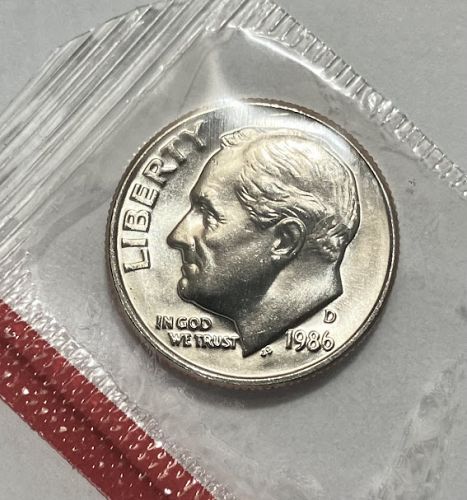 1986 D Roosevelt dime in orig US Mint cello