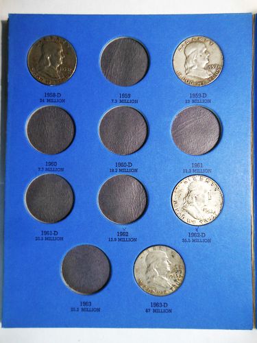 Benjamin Franklin Silver Half Dollar Album 1948 to 1963 inc. with (15) Silver Coins