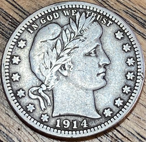 1914 barber quarter dollar in VERY FINE condition