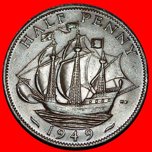 Ⰺ SHIP WITHOUT INDIA: GREAT BRITAIN ★ HALF PENNY 1949 GEORGE VI (1937‑1952)!