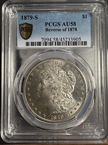 1879-S REV 78' Morgan Silver Dollar, AU58 PCGS GS. (14338)