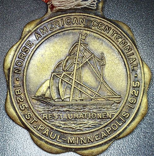 1925 Norse-American Centennial Medal with Ribbon and Pin 32mm