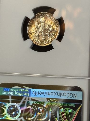 1962  ROOSEVELT 90% SILVER DIME  -  NGC MS 65 FT -  FULL TORCH REVERSE  ---   TONED